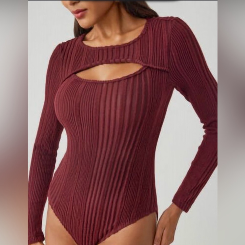 Elegant Burgundy Ribbed Bodysuit NWT